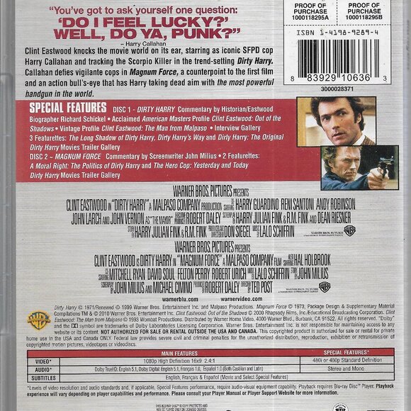 Clint Eastwood Action Double Feature Dirty Harry Magnum Force Blu Ray Classics! - Picture 2 of 2